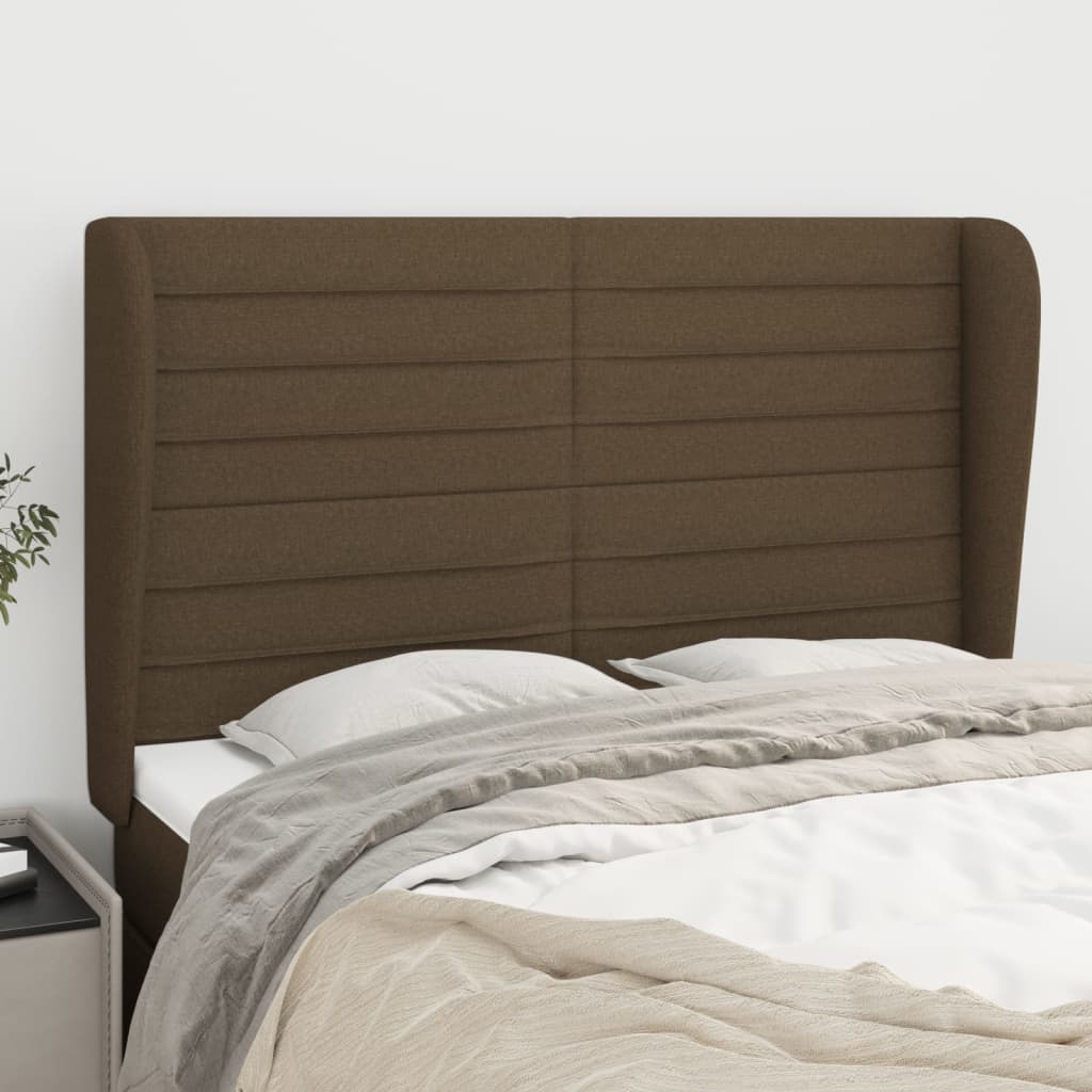 Hoofdbord met randen 147x23x118/128 cm stof donkerbruin – afbeelding 1