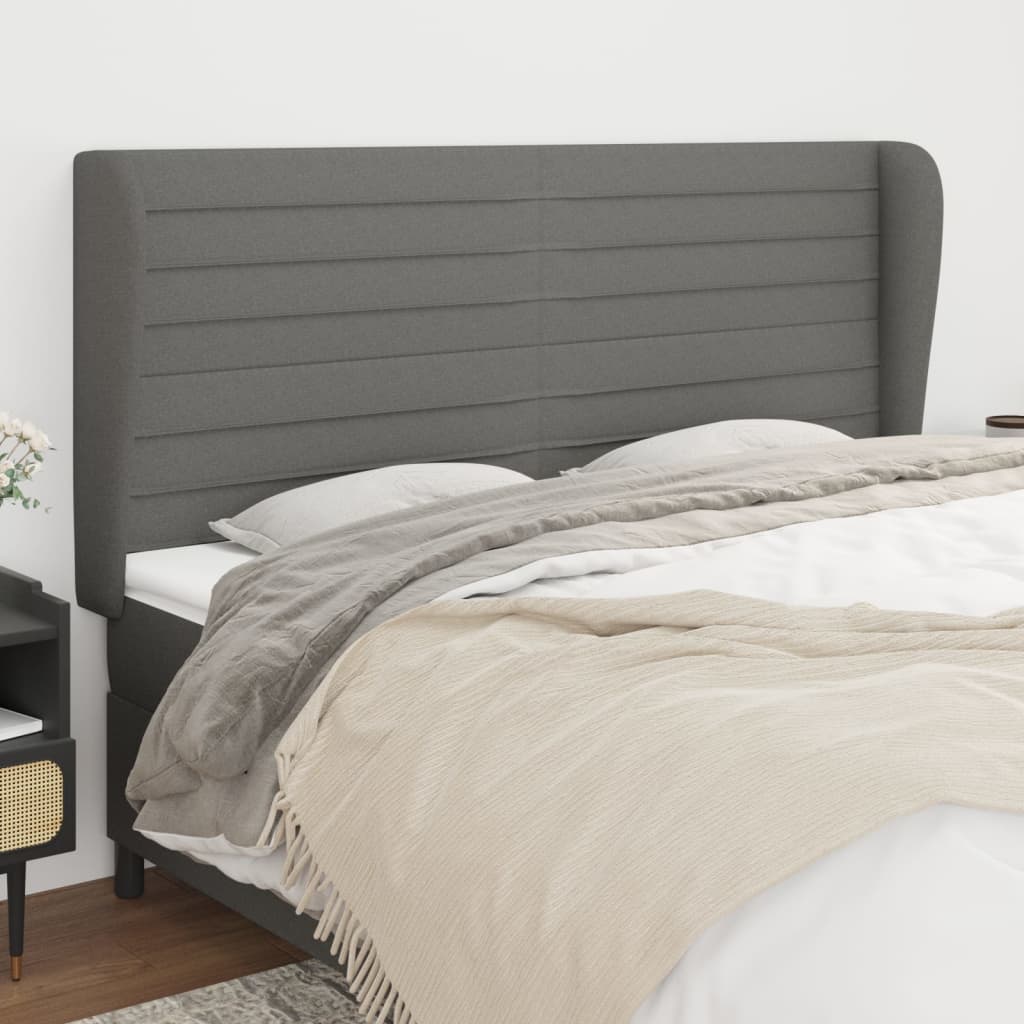 Hoofdbord met randen 183x23x118/128 cm stof donkergrijs – afbeelding 1