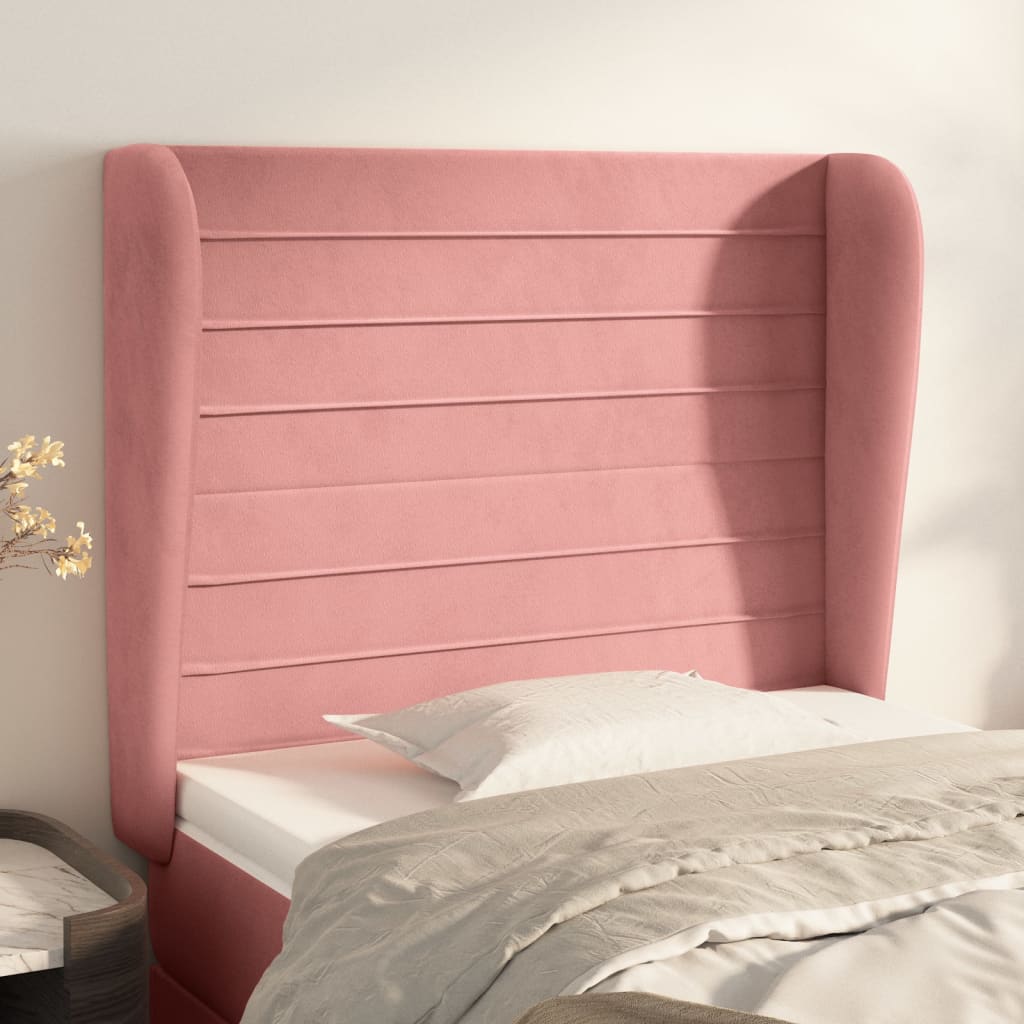Hoofdbord met randen 83x23x118/128 cm fluweel roze