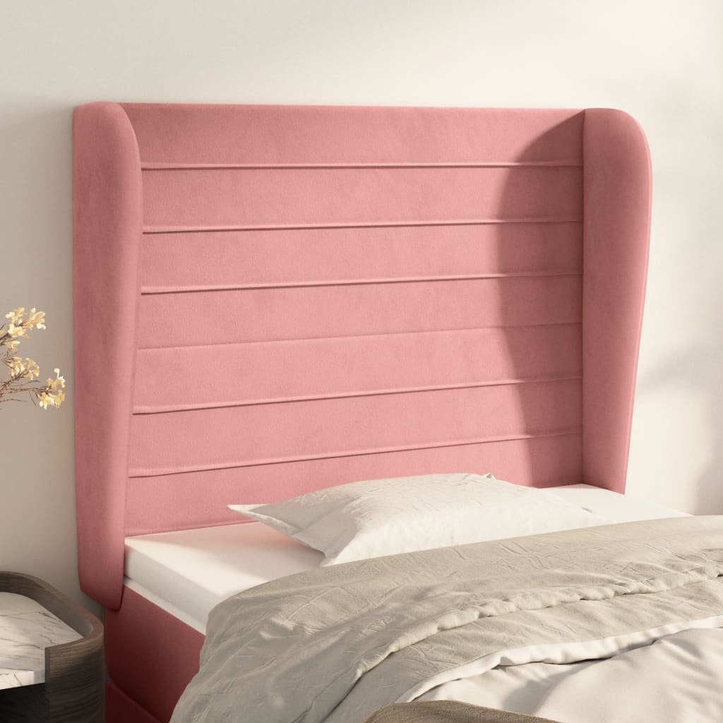 Hoofdbord met randen 103x23x118/128 cm fluweel roze