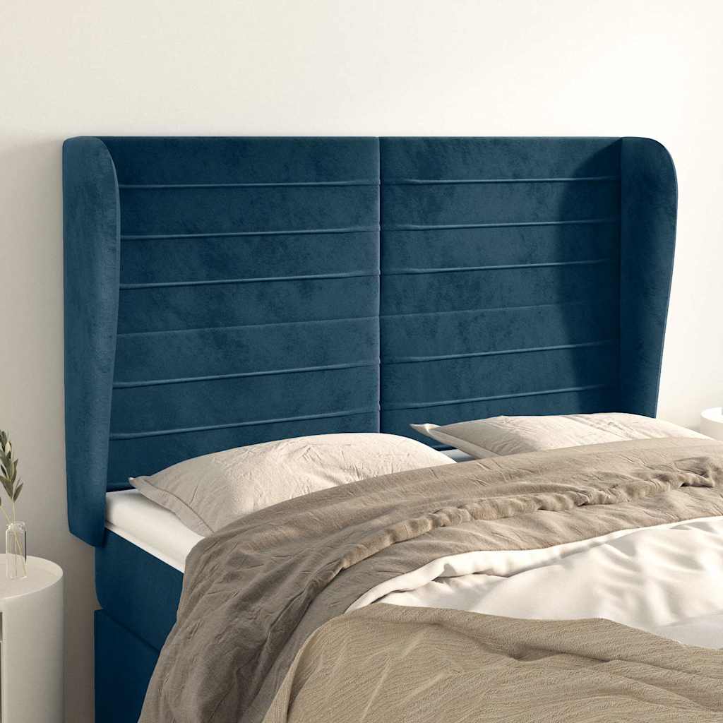 Hoofdbord met randen 147x23x118/128 cm fluweel donkerblauw