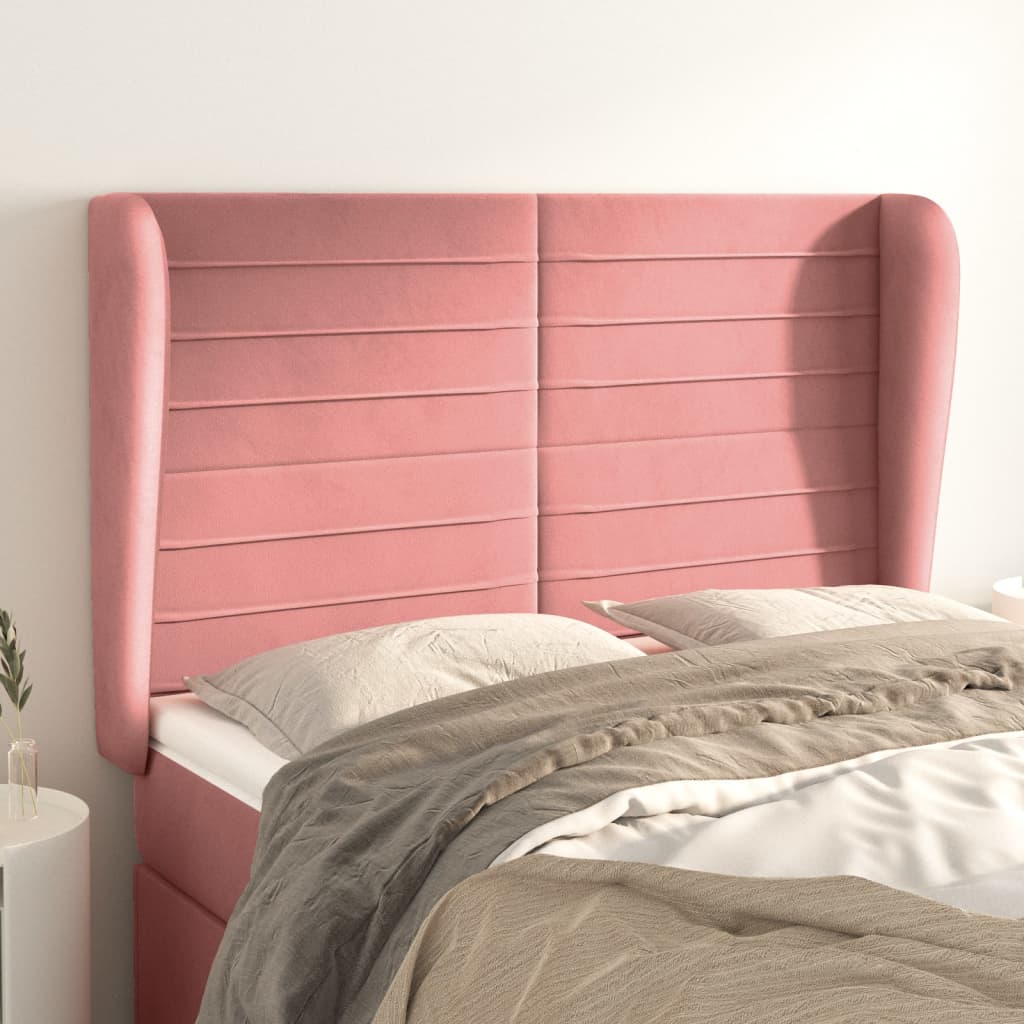 Hoofdbord met randen 147x23x118/128 cm fluweel roze