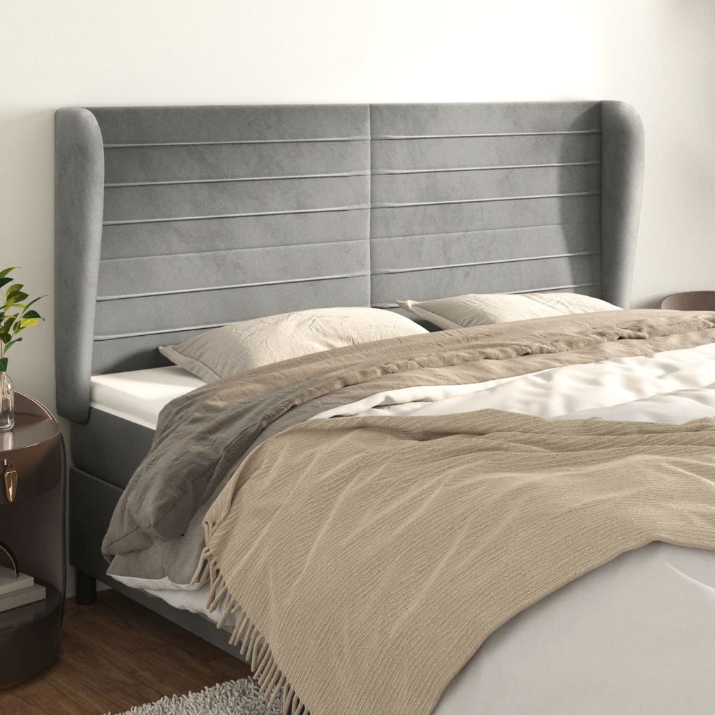 Hoofdbord met randen 183x23x118/128 cm fluweel lichtgrijs – afbeelding 1