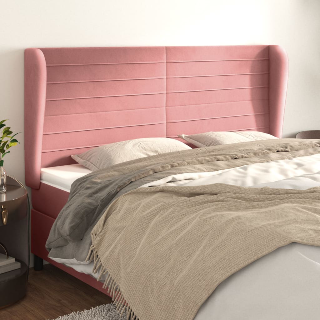 Hoofdbord met randen 203x23x118/128 cm fluweel roze