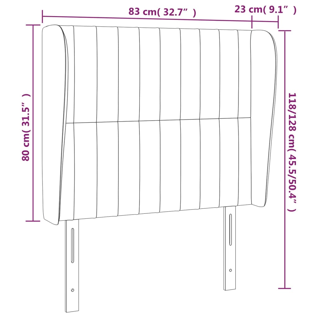 Hoofdbord met randen 83x23x118/128 cm stof taupe – afbeelding 9