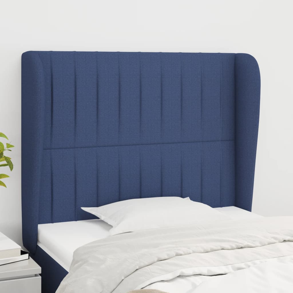 Hoofdbord met randen 93x23x118/128 cm stof blauw