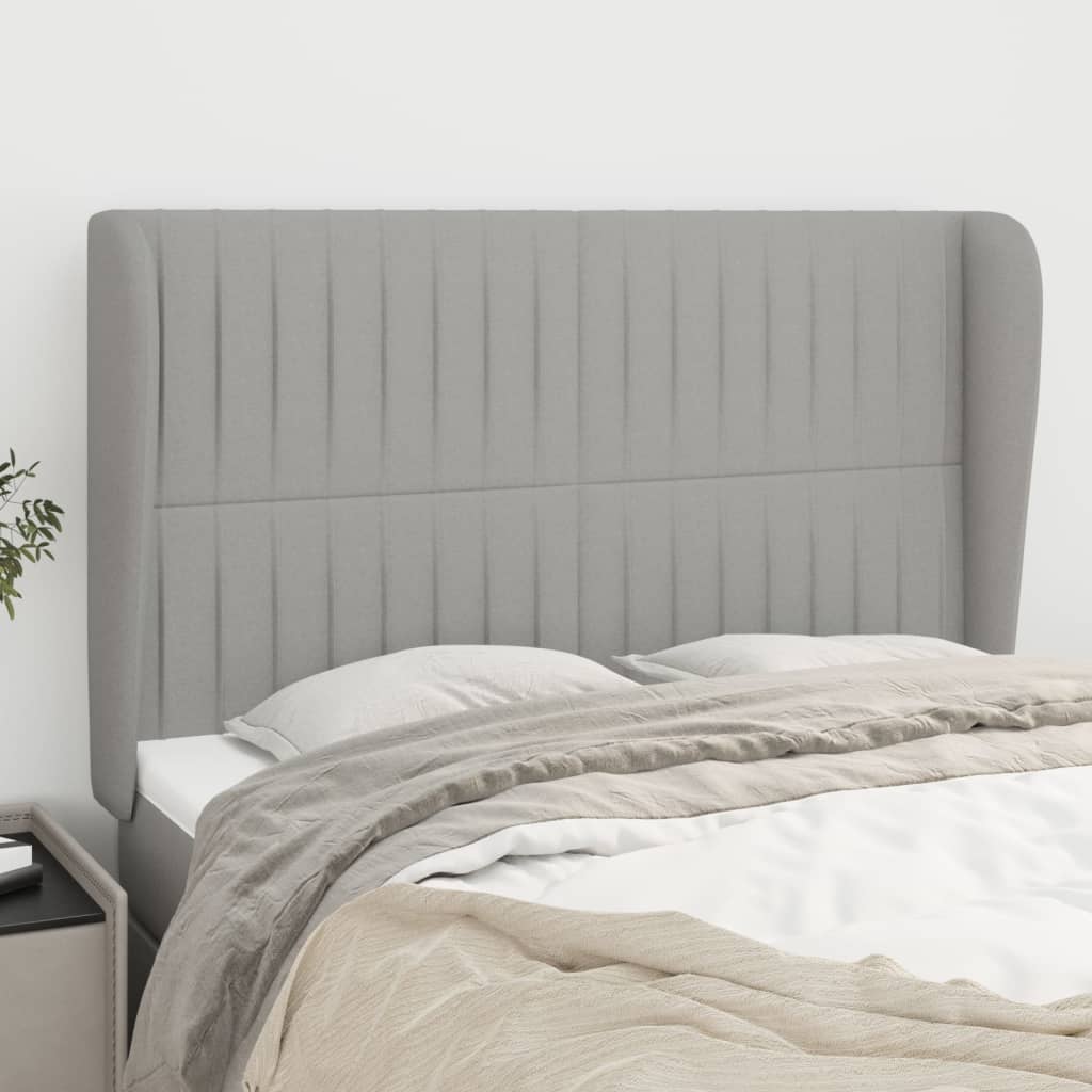 Hoofdbord met randen 147x23x118/128 cm stof lichtgrijs – afbeelding 1