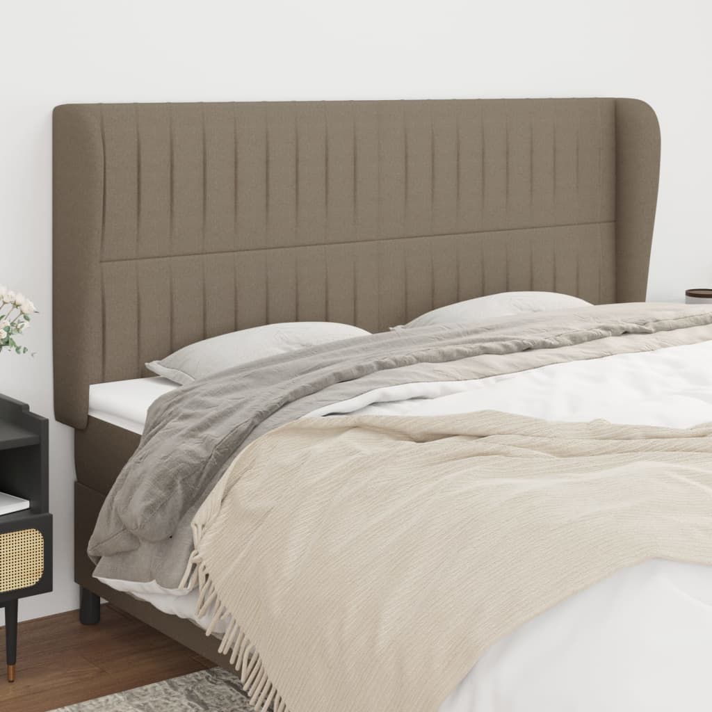 Hoofdbord met randen 163x23x118/128 cm stof taupe – afbeelding 1