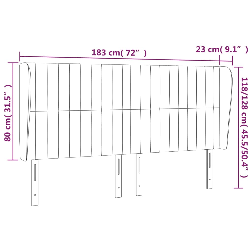 Hoofdbord met randen 183x23x118/128 cm stof donkerbruin – afbeelding 9