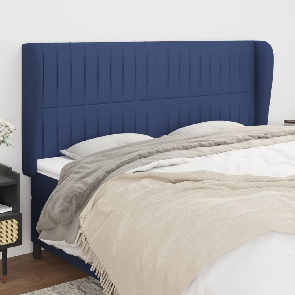 Hoofdbord met randen 183x23x118/128 cm stof blauw – afbeelding 1
