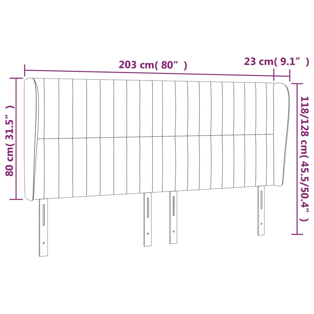 Hoofdbord met randen 203x23x118/128 cm stof taupe – afbeelding 9
