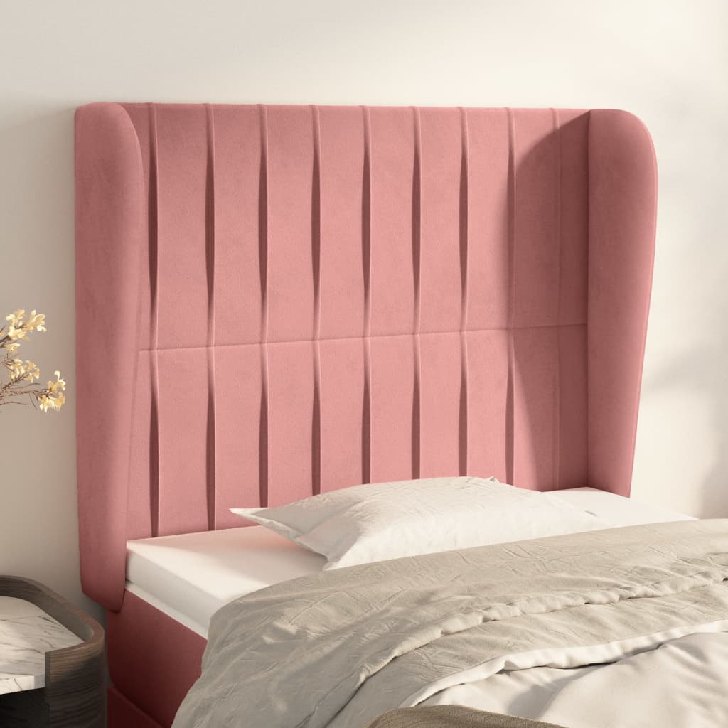 Hoofdbord met randen 103x23x118/128 cm fluweel roze – afbeelding 1