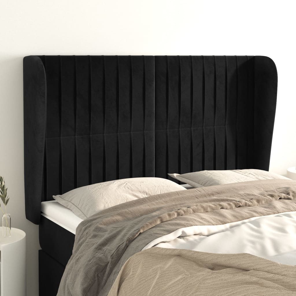 Hoofdbord met randen 147x23x118/128 cm fluweel zwart – afbeelding 1