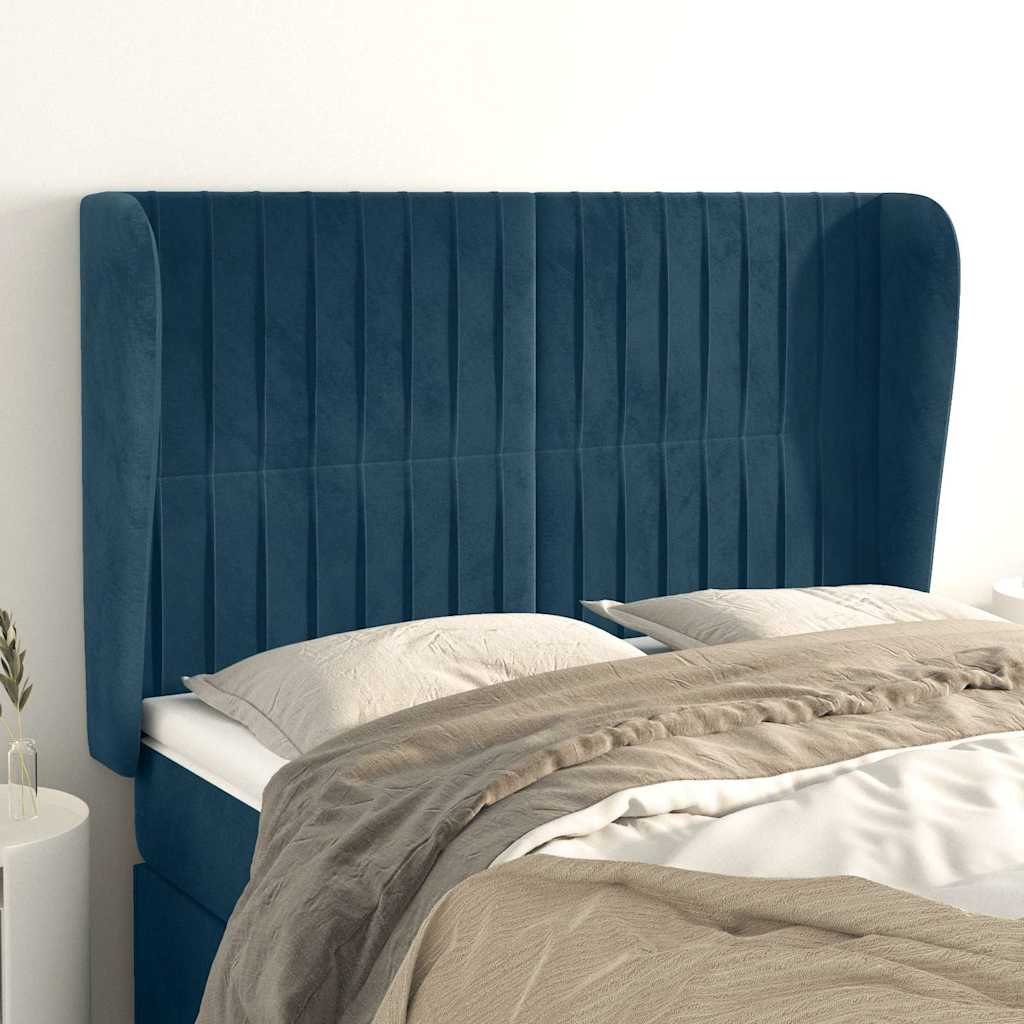 Hoofdbord met randen 147x23x118/128 cm fluweel donkerblauw – afbeelding 1