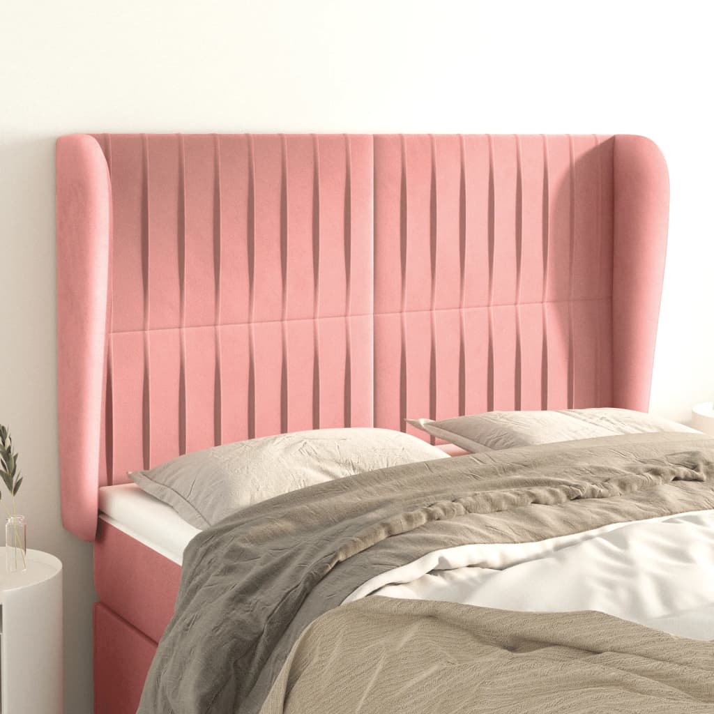 Hoofdbord met randen 147x23x118/128 cm fluweel roze