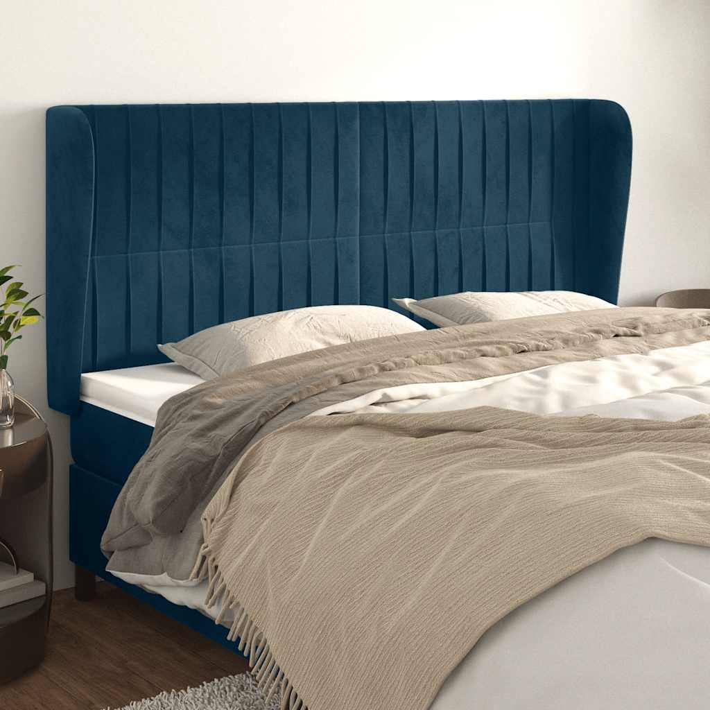 Hoofdbord met randen 163x23x118/128 cm fluweel donkerblauw