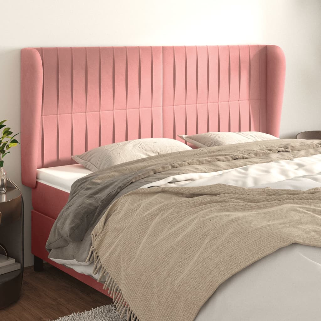 Hoofdbord met randen 203x23x118/128 cm fluweel roze