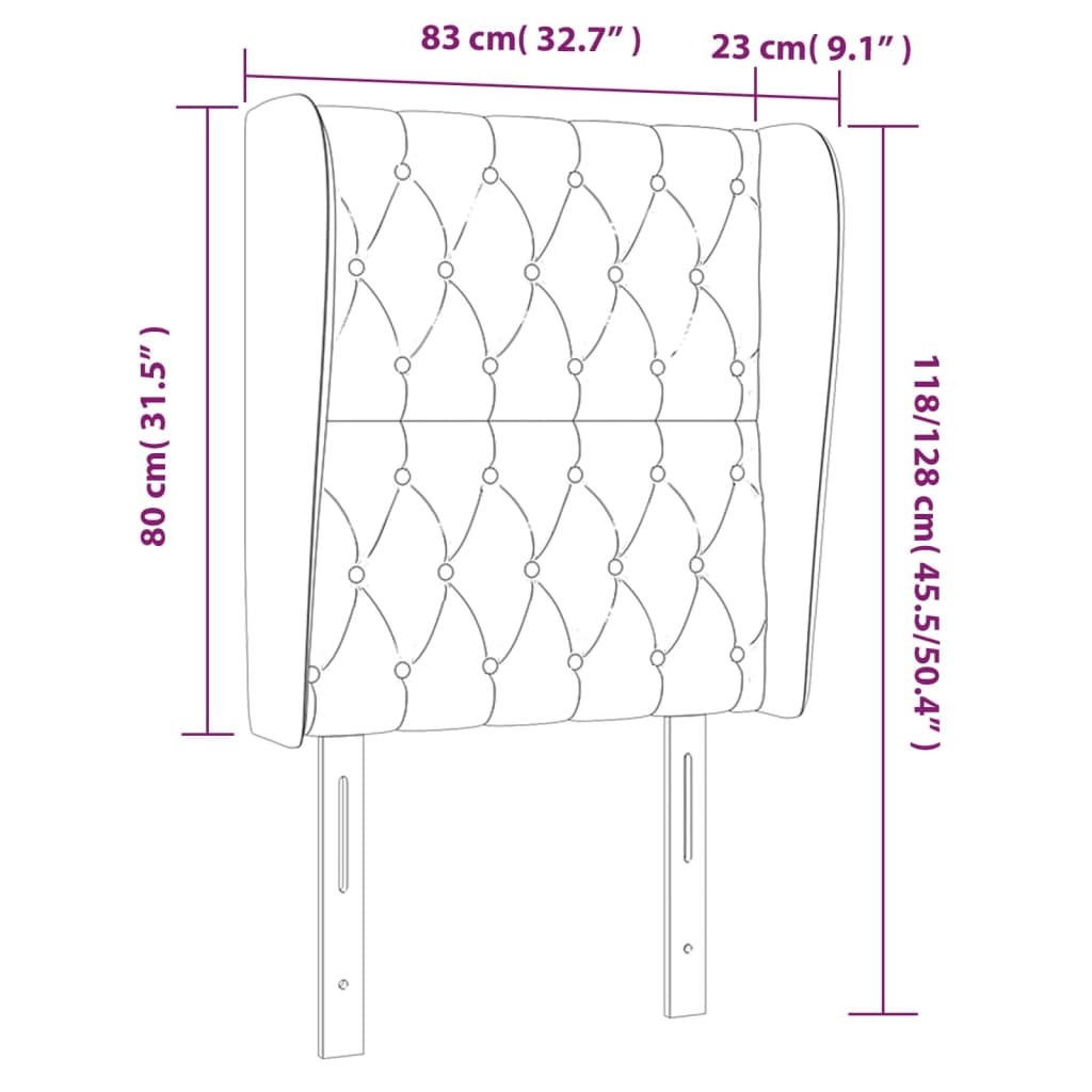 Hoofdbord met randen 83x23x118/128 cm stof crèmekleurig – afbeelding 9