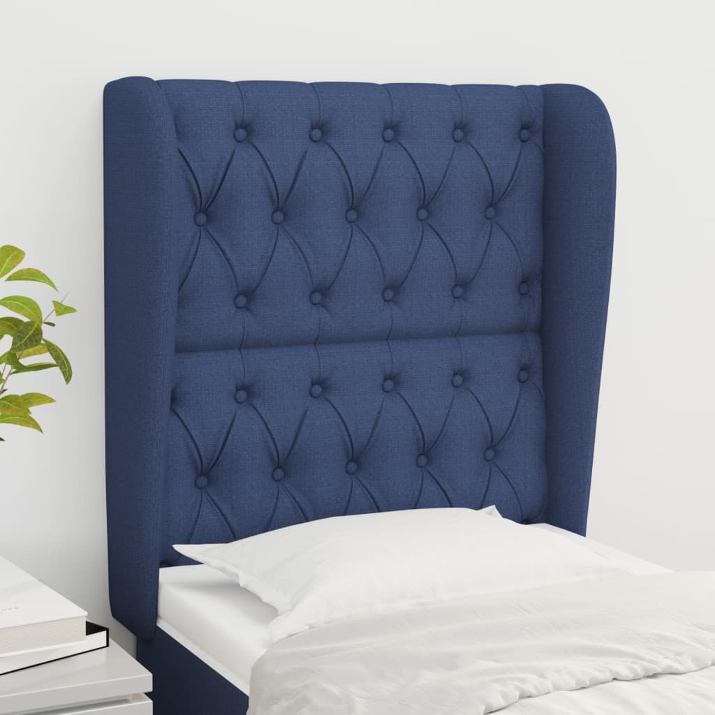Hoofdbord met randen 83x23x118/128 cm stof blauw
