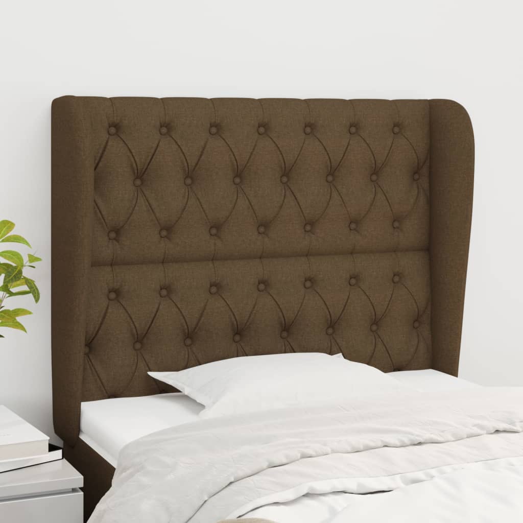 Hoofdbord met randen 103x23x118/128 cm stof donkerbruin