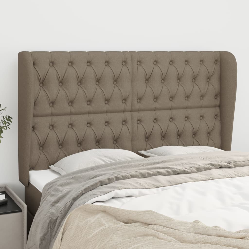 Hoofdbord met randen 147x23x118/128 cm stof taupe