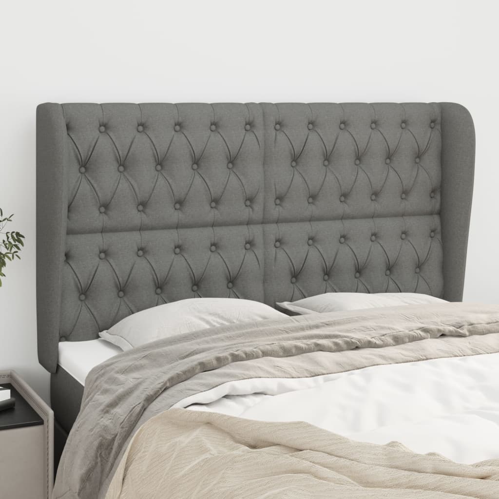 Hoofdbord met randen 163x23x118/128 cm stof donkergrijs – afbeelding 1