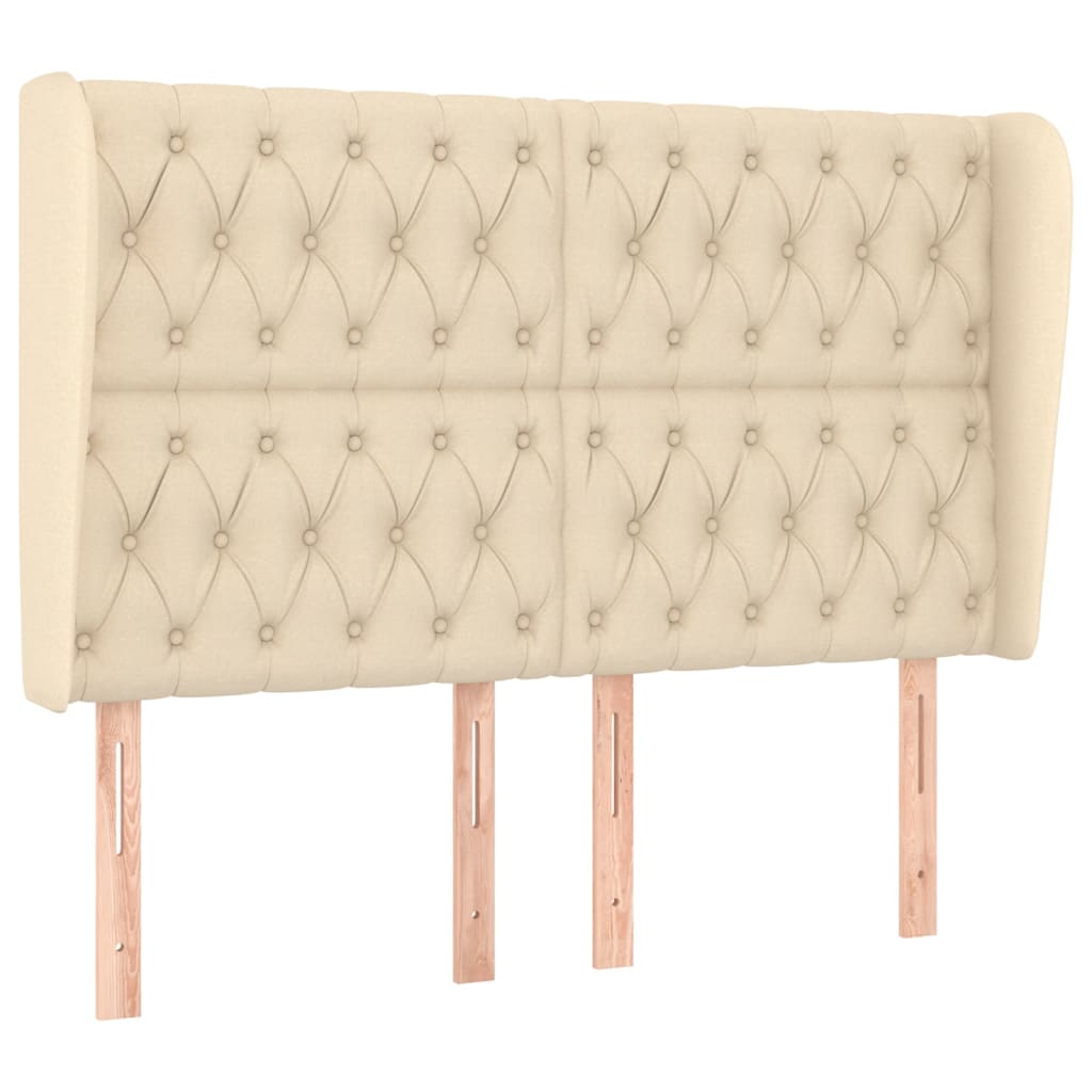 Hoofdbord met randen 163x23x118/128 cm stof crèmekleurig – afbeelding 2