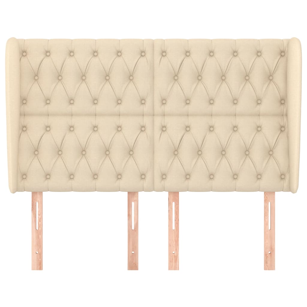 Hoofdbord met randen 163x23x118/128 cm stof crèmekleurig – afbeelding 3