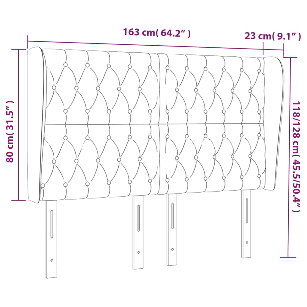Hoofdbord met randen 163x23x118/128 cm stof crèmekleurig – afbeelding 9