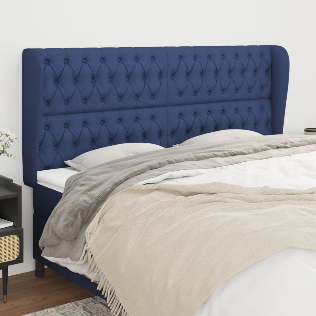 Hoofdbord met randen 183x23x118/128 cm stof blauw – afbeelding 1