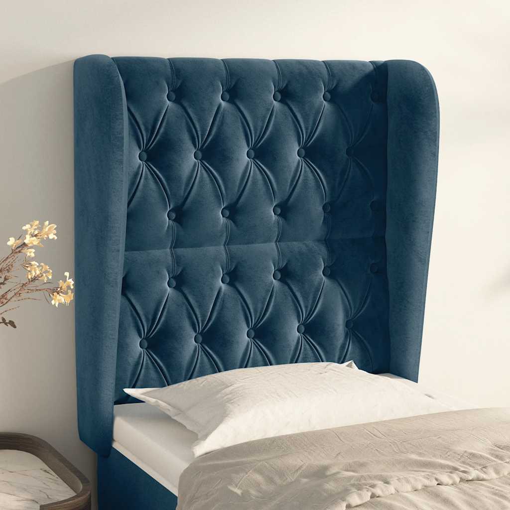 Hoofdbord met randen 83x23x118/128 cm fluweel donkerblauw – afbeelding 1