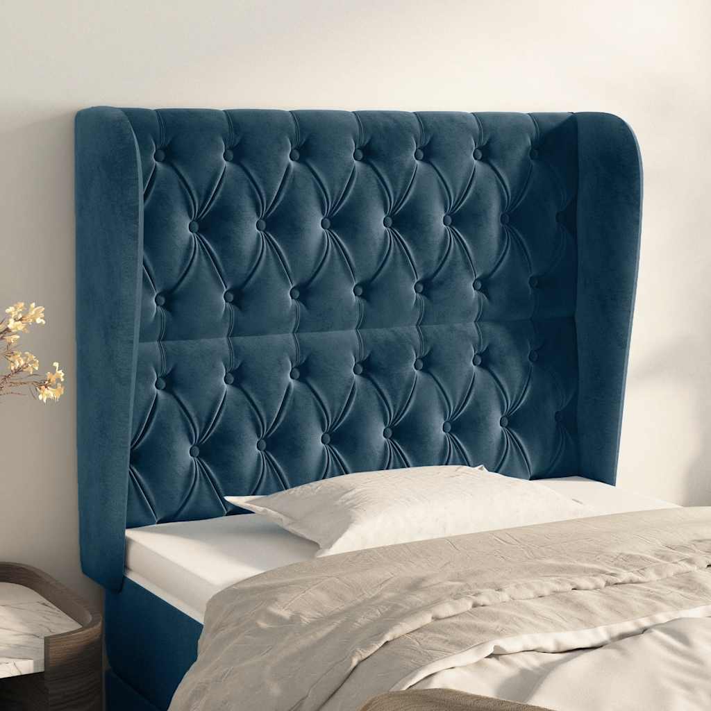 Hoofdbord met randen 103x23x118/128 cm fluweel donkerblauw – afbeelding 1