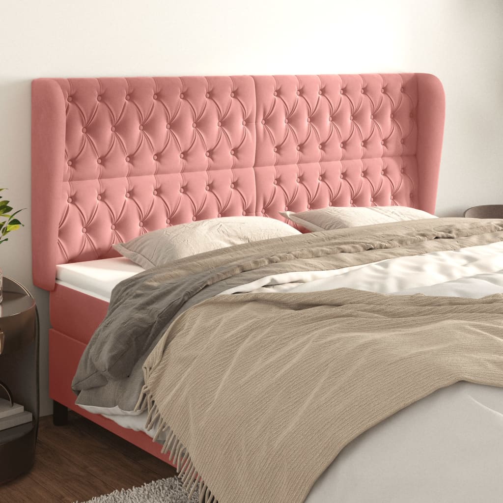 Hoofdbord met randen 203x23x118/128 cm fluweel roze – afbeelding 1