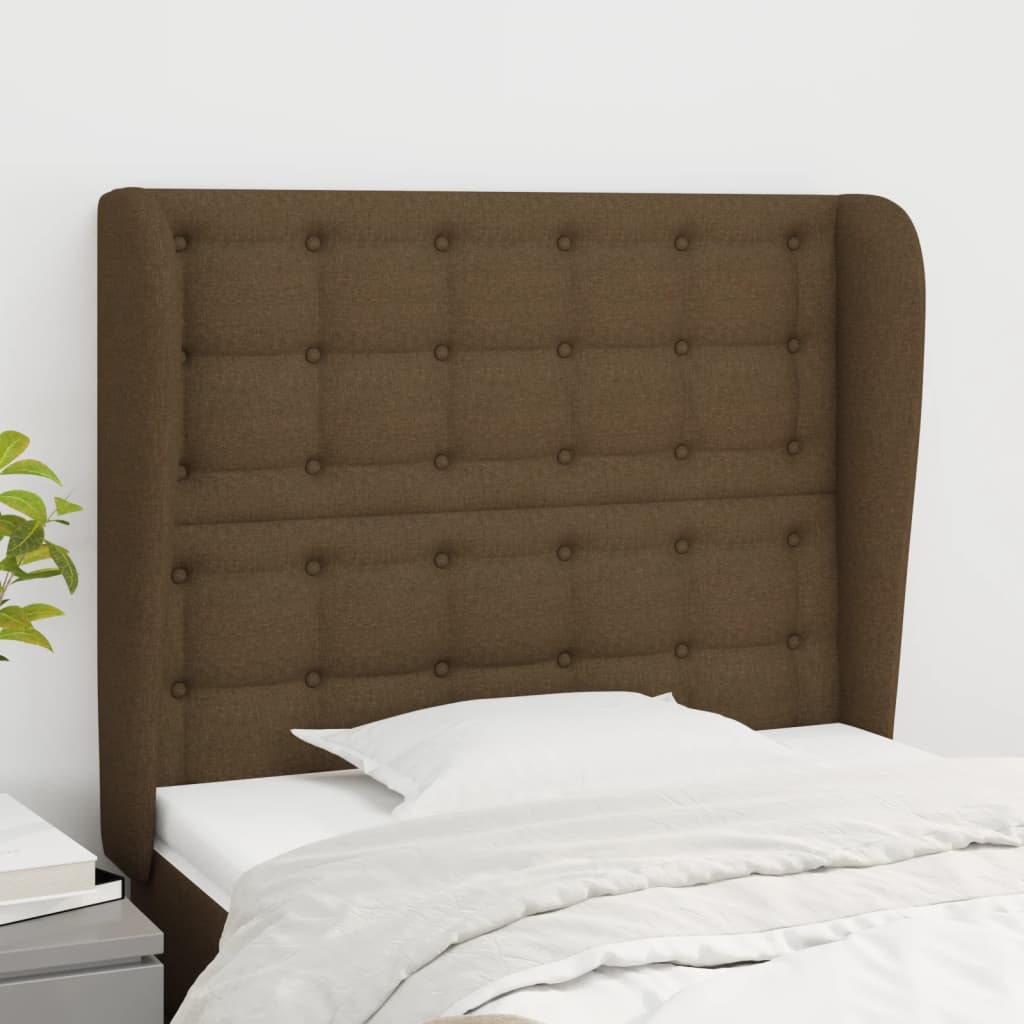Hoofdbord met randen 83x23x118/128 cm stof donkerbruin – afbeelding 1