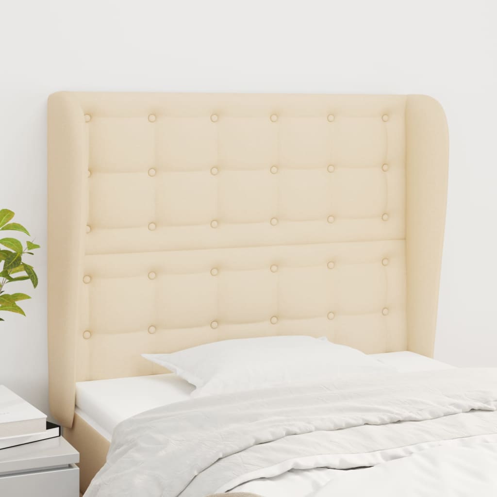 Hoofdbord met randen 83x23x118/128 cm stof crèmekleurig – afbeelding 1