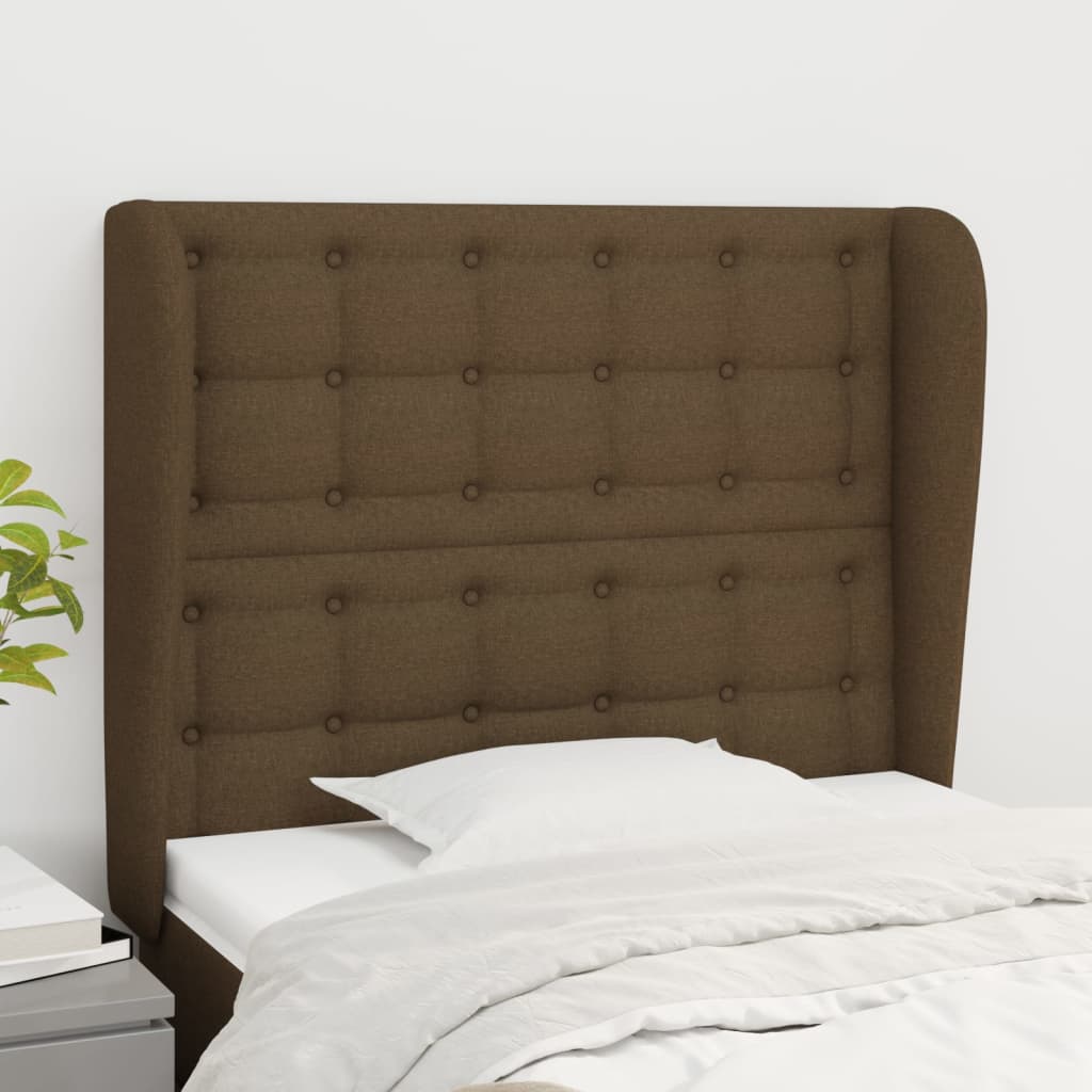 Hoofdbord met randen 93x23x118/128 cm stof donkerbruin