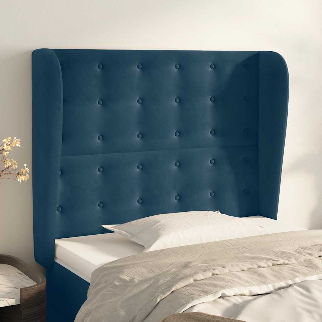Hoofdbord met randen 93x23x118/128 cm fluweel donkerblauw – afbeelding 1