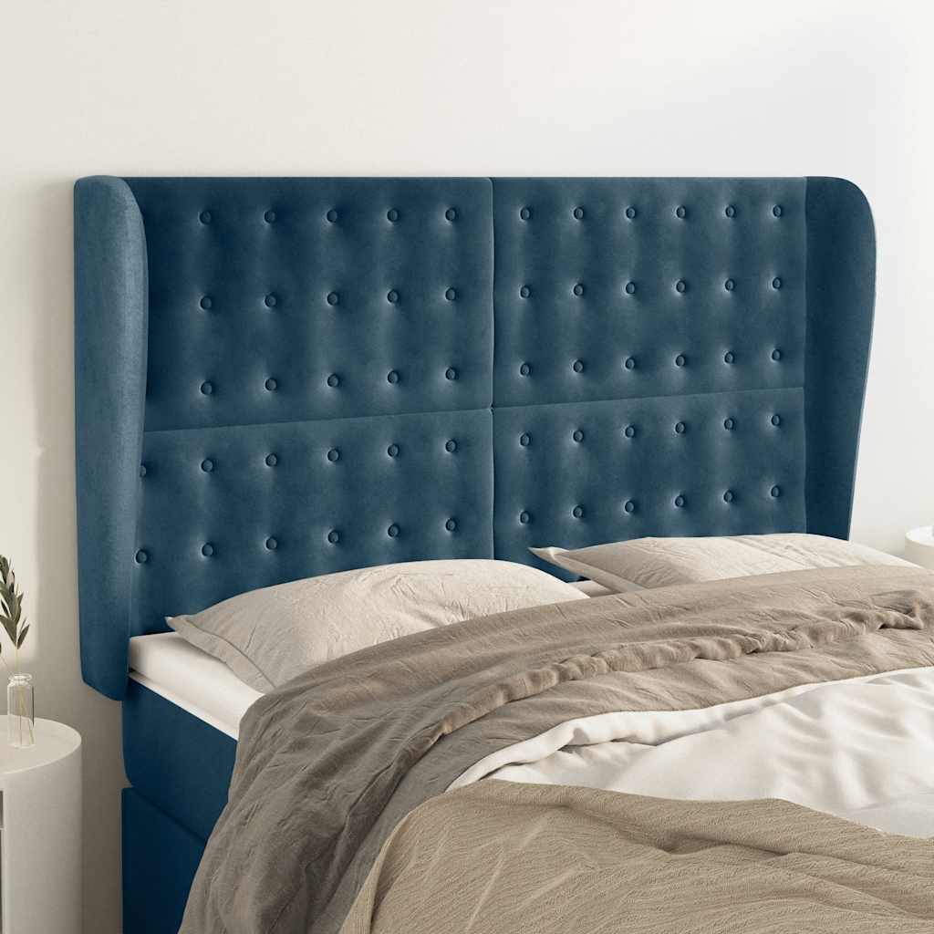 Hoofdbord met randen 147x23x118/128 cm fluweel donkerblauw – afbeelding 1