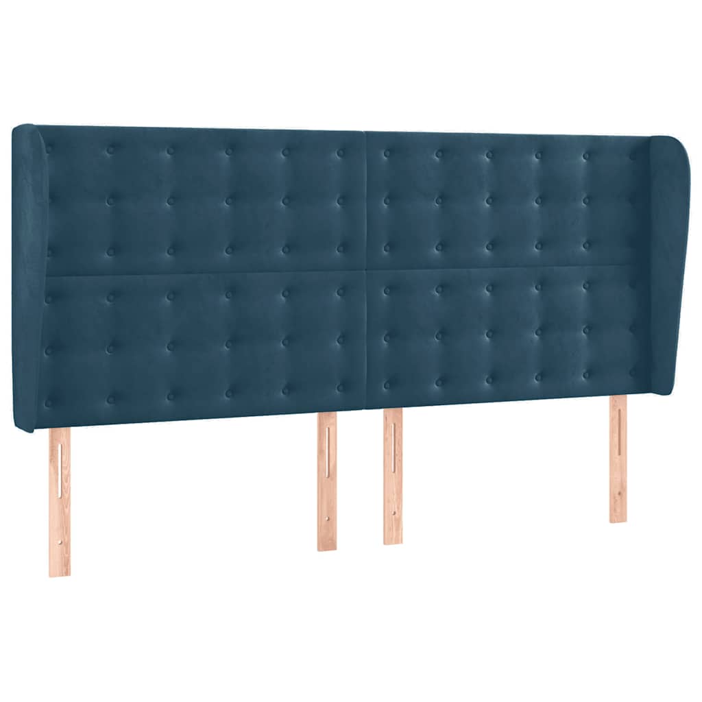 Hoofdbord met randen 183x23x118/128 cm fluweel donkerblauw – afbeelding 2