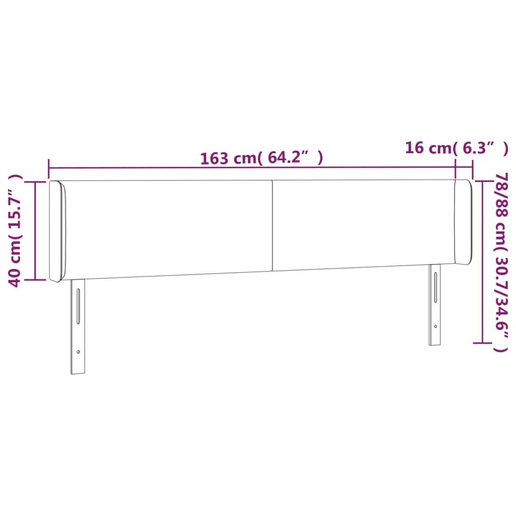 Hoofdbord met randen 163x16x78/88 cm stof crèmekleurig – afbeelding 9