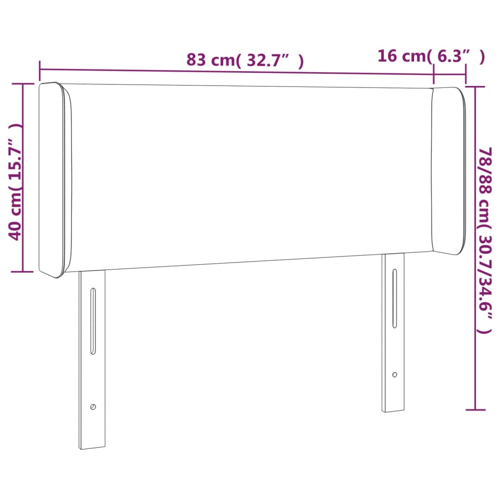 Hoofdbord met randen 83x16x78/88 cm fluweel lichtgrijs – afbeelding 9