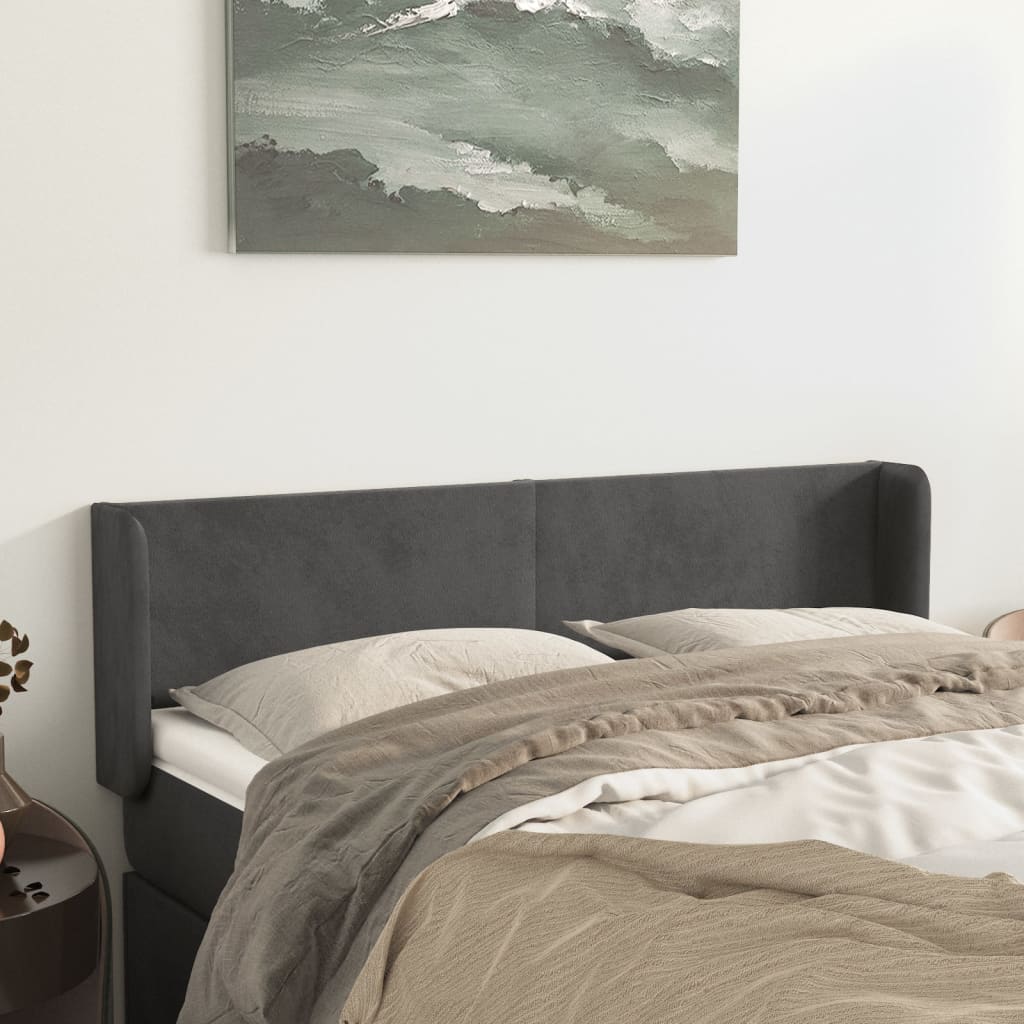 Hoofdbord met randen 147x16x78/88 cm fluweel donkergrijs – afbeelding 1