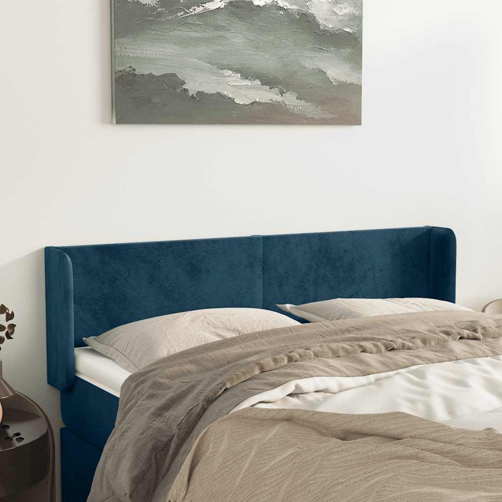 Hoofdbord met randen 147x16x78/88 cm fluweel donkerblauw