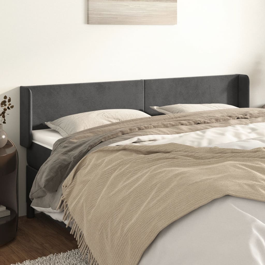Hoofdbord met randen 163x16x78/88 cm fluweel donkergrijs – afbeelding 1