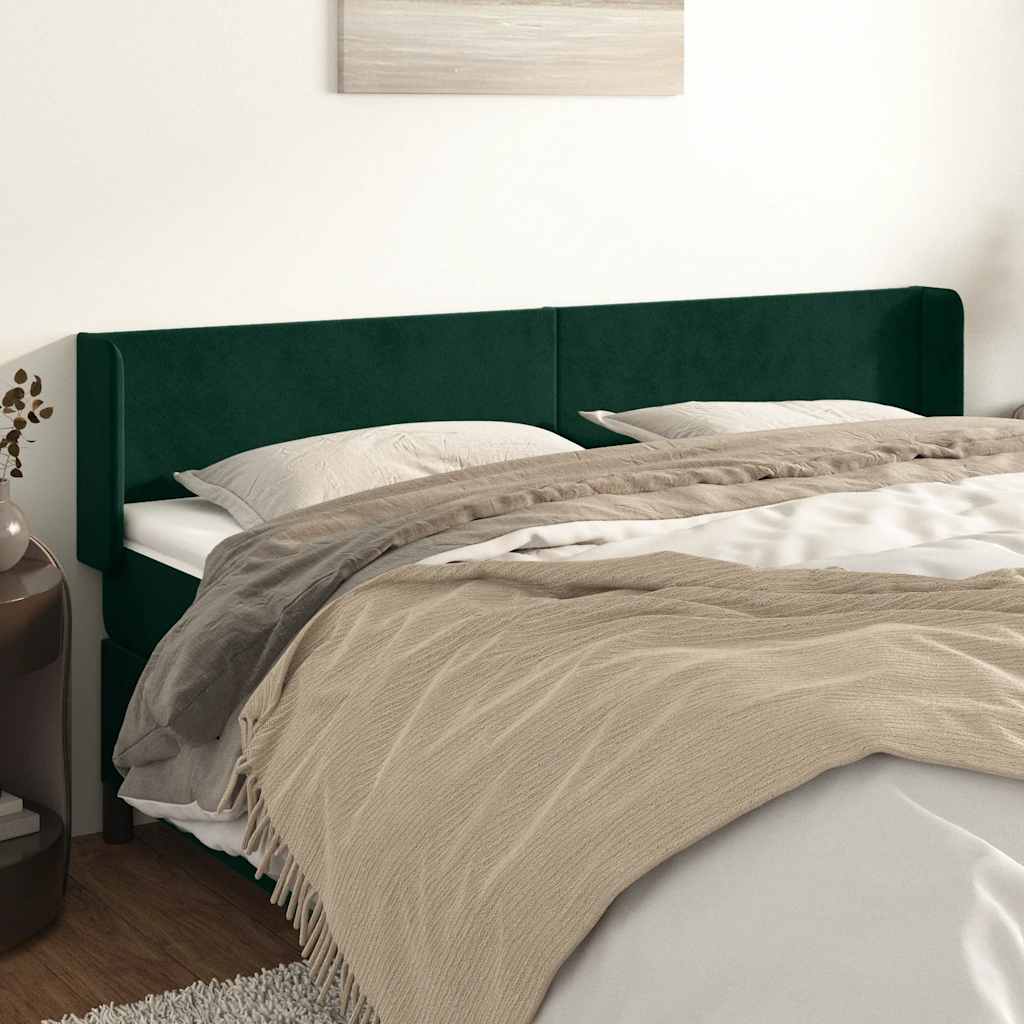Hoofdbord met randen 163x16x78/88 cm fluweel donkergroen