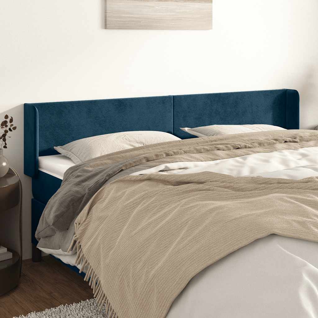 Hoofdbord met randen 203x16x78/88 cm fluweel donkerblauw