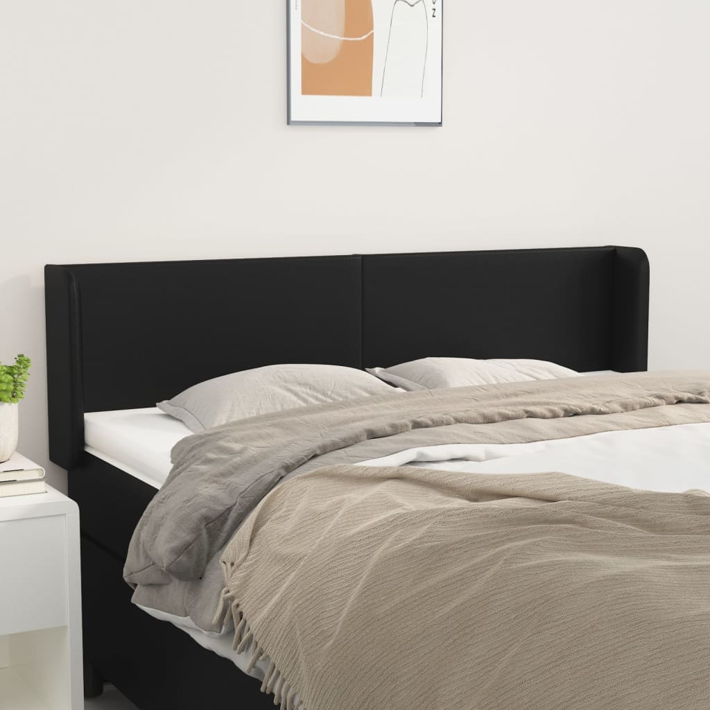 Hoofdbord met randen 147x16x78/88 cm kunstleer zwart – afbeelding 1