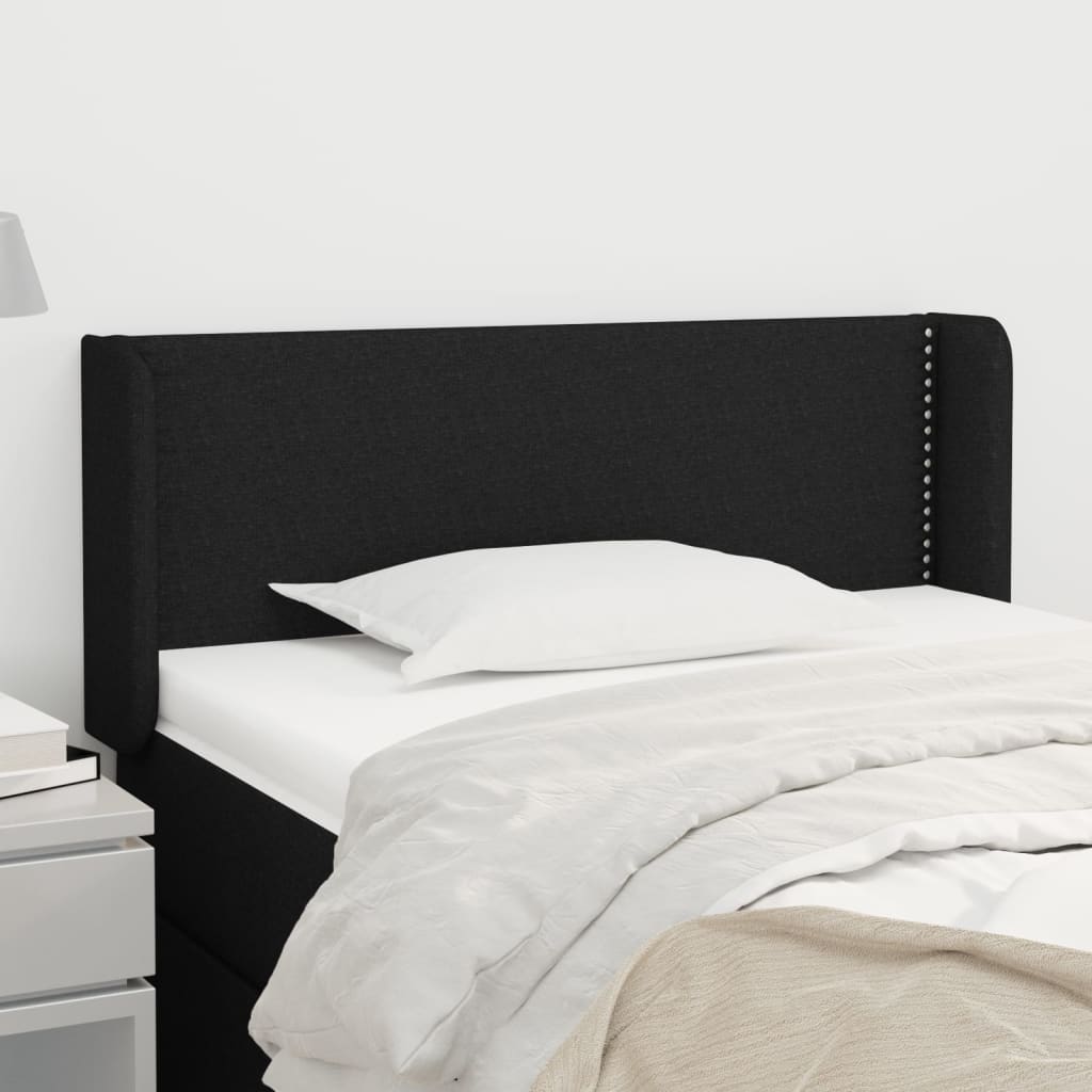 Hoofdbord met randen 93x16x78/88 cm stof zwart – afbeelding 1
