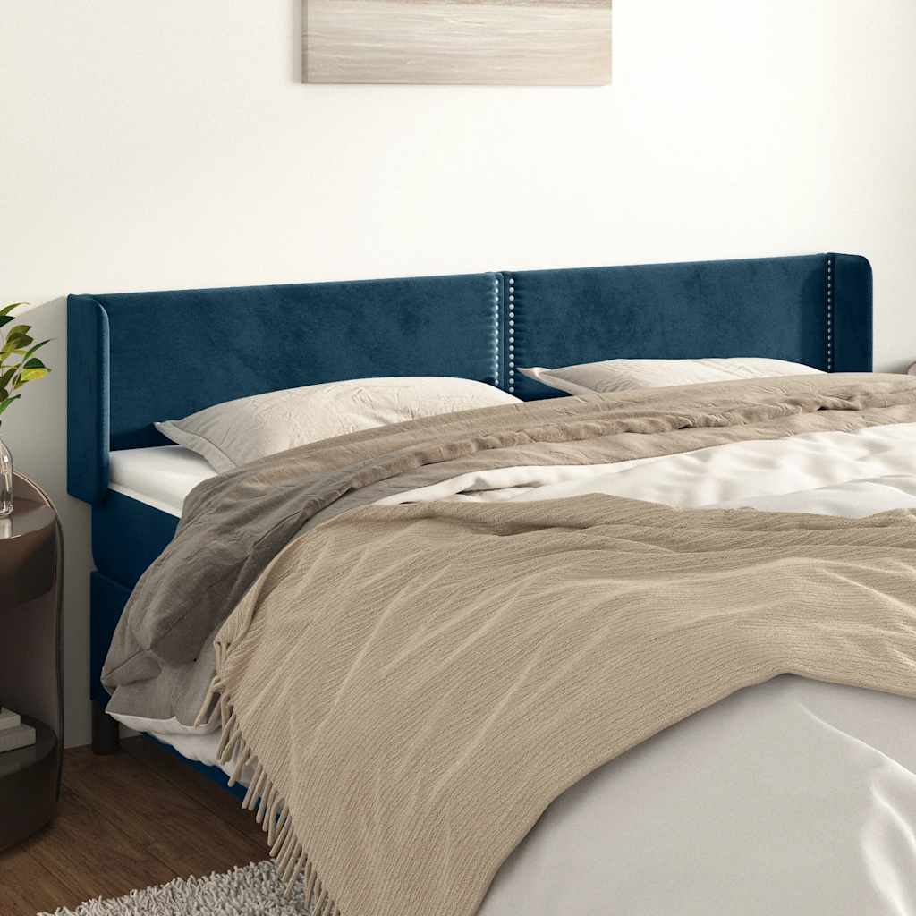 Hoofdbord met randen 163x16x78/88 cm fluweel donkerblauw