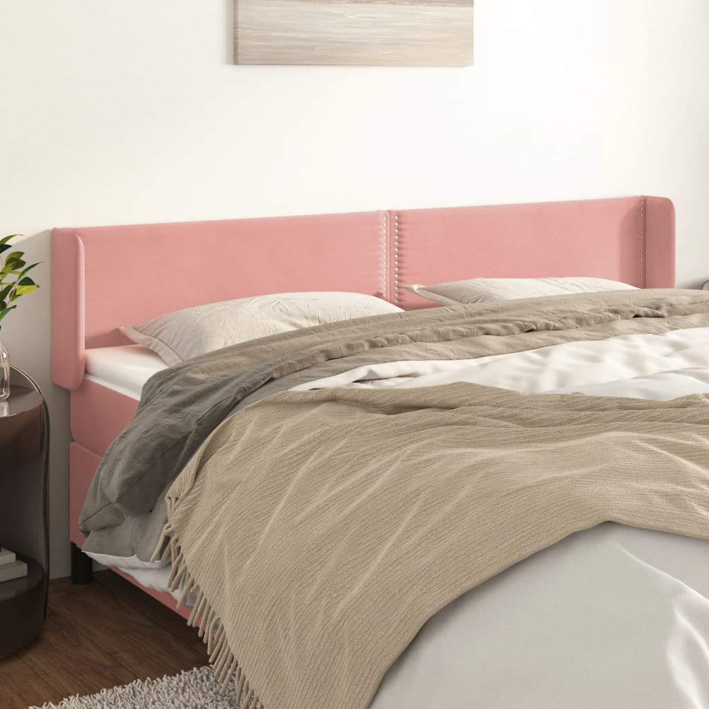 Hoofdbord met randen 163x16x78/88 cm fluweel roze